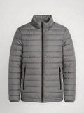 Men's light grey horizontal quilted winter puffer jacket clean back view