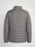 Women's light grey horizontal quilted winter puffer jacket clean back view