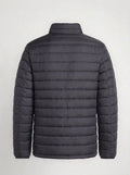 Men's dark charcoal quilted winter puffer jacket clean back view
