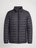 Men's charcoal grey lightweight quilted puffer jacket front view with zip closure