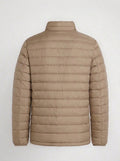 Men's khaki beige horizontal quilted winter jacket back view